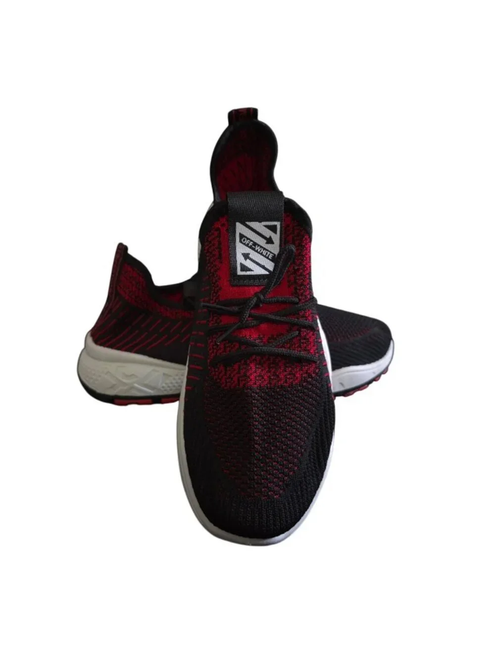 Mens Black Red Knit Running Shoes Size 43 Lightweight Athletic Sneakers NWOB.